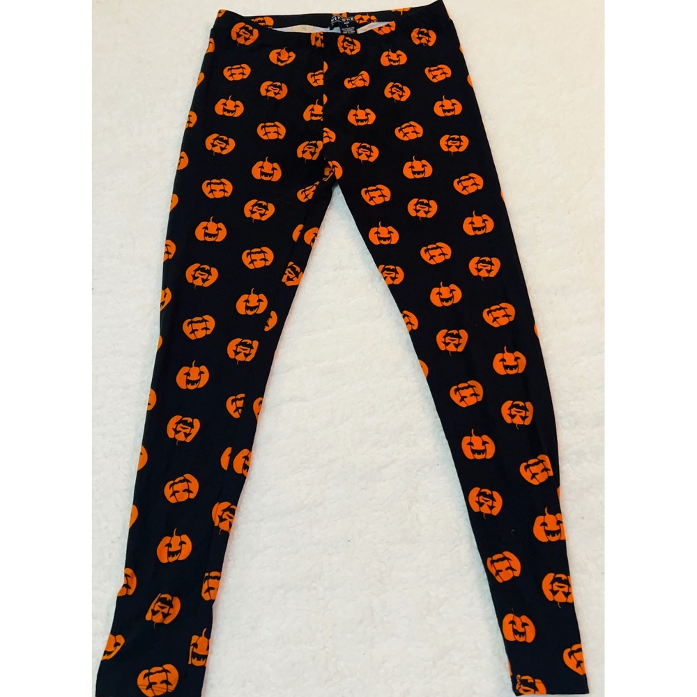 Just One Halloween Leggings Womens Large Black Orange Pumpkin Jack-O-Lantern